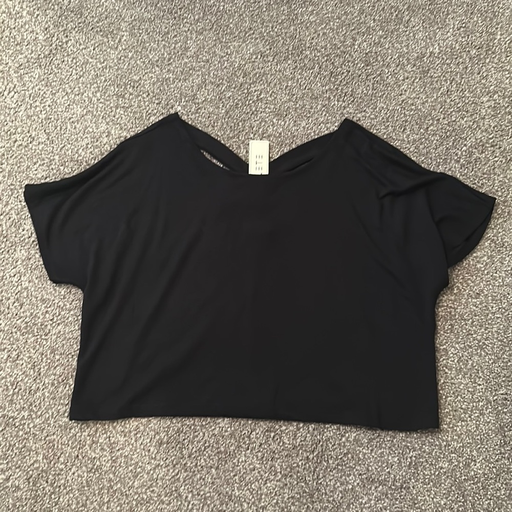 NWT Yelete Black Open Neck Top with Back Detail